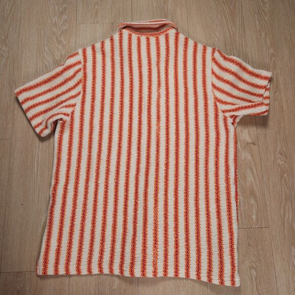 Todd Snyder Textured Stripe Cabana Shirt Mens M Orange White Knit Polo Portugal - Picture 6 of 10